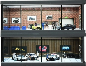 1/64 Diorama Car Garage, LED Lighting City Showroom, 1/64 Scale Diecast Car Parking Lot Storage, Scene Display Model Collection Gift (Red Brick)