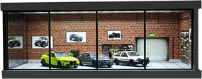 1/64 Diorama Car Garage, LED Lighting City Showroom, 1/64 Scale Diecast Car Parking Lot Storage, Scene Display Model Collection Gift (Red Brick)