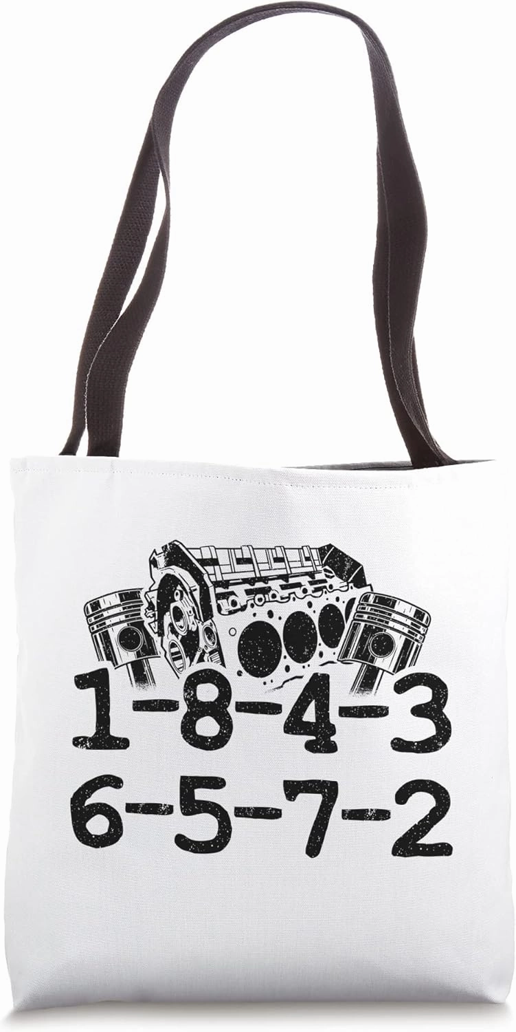 1-8-4-3-6-5-7-2 Firing Order Big Block Race Car Guy Garage Tote Bag