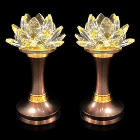 1 Pair Colorful LED Lotus Flower Lamp 7 Color Crystal Buddha Lamp for Cabinet Buddhist Altar - Light Control Crystal Decor Night Light -110V US Plug(6 inch)