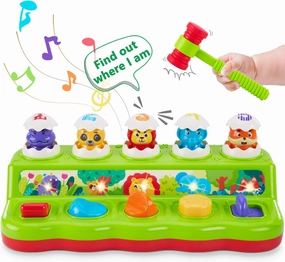 1 Year Old Toys for Boys Girls Birthday Gift, Cause and Effect Animal Pop Up Toy with Music and Light for Toddlers 1-3, Preschool Learning Educational Toys Easter Gifts for babies 6-12 months