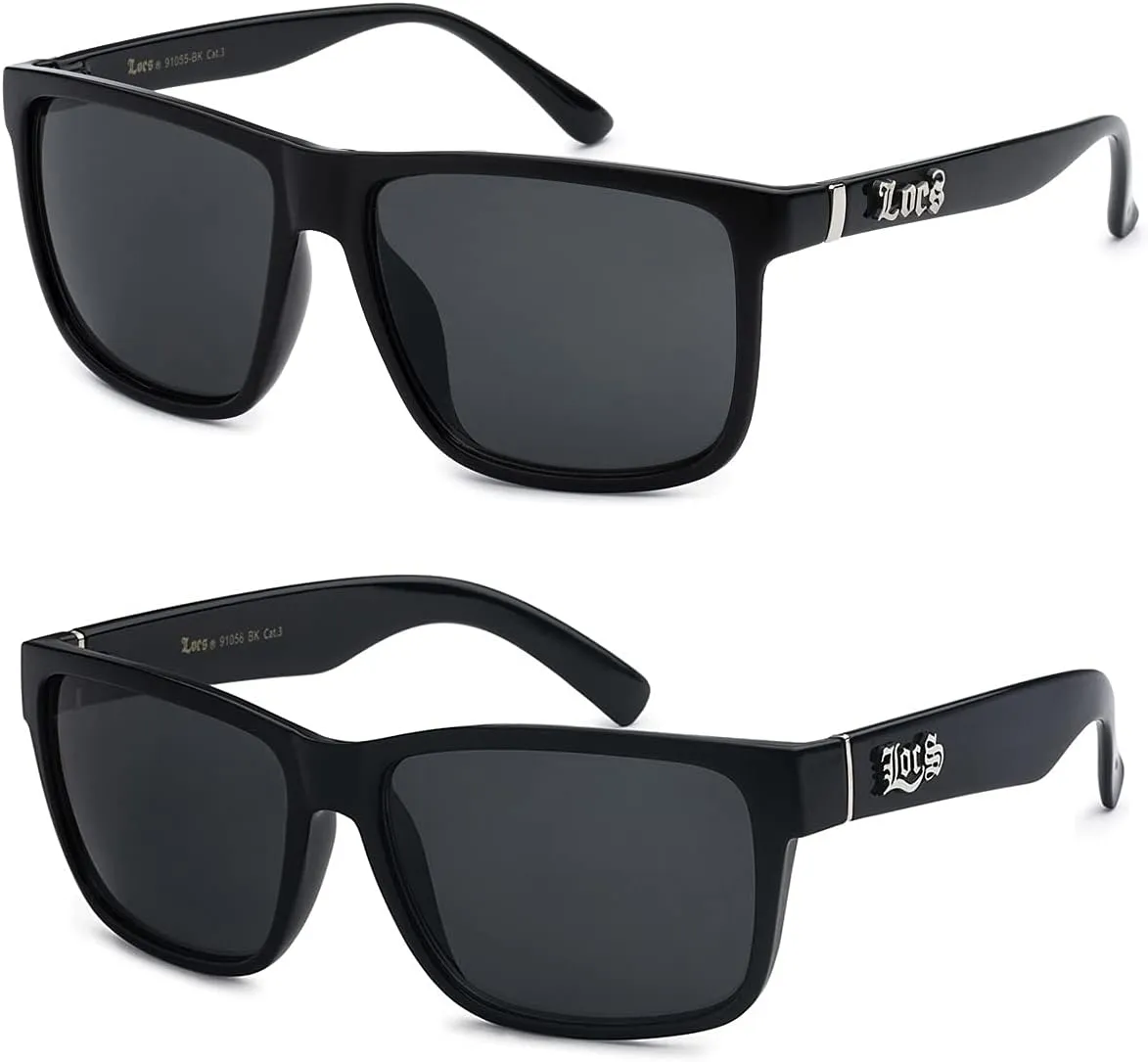 2 Pack CLASSIC LOCS Black Sunglasses | Mens Gangster Rectangular Cholo Lowrider Shades, 91055   91070