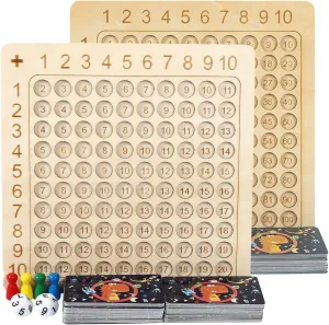 2 Pack Wooden Math Multiplication Board ＆ Addition Board, Montessori Hundred Board, Math Table Board Game, Creative Educational Preschool Learning Counting Toys for Toddlers Kids Over 3 Years Old