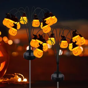 2 Pcs Solar Halloween Garden Lawn Lights Festival Theme Light Up Funny Pumpkin Landscape Lights Waterproof Decorative Outdoor Holiday Party Supplies 3D Pathway Lights for Garden, Lawn, Yard, Patio, Potted Plant