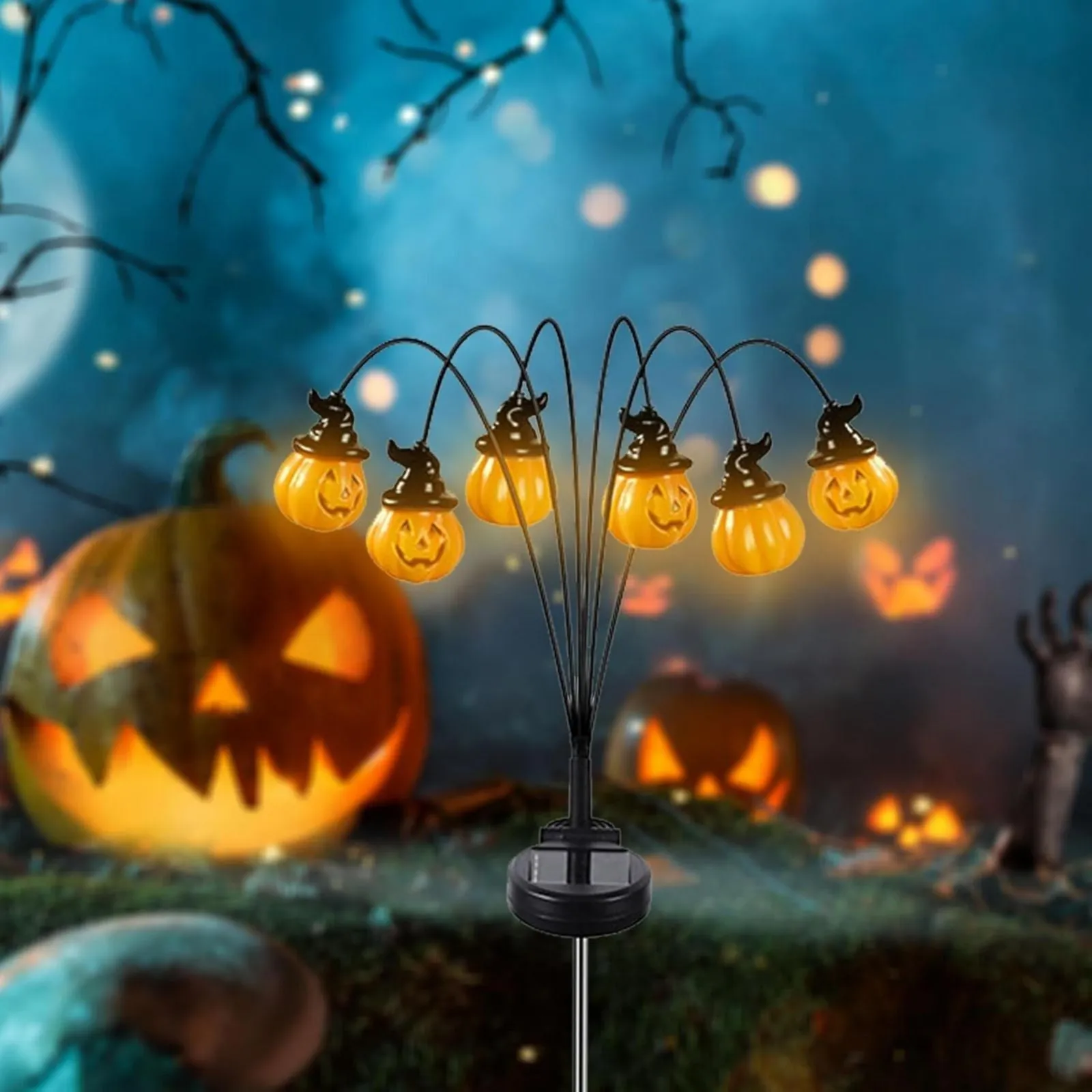 2 Pcs Solar Halloween Garden Lawn Lights Festival Theme Light Up Funny Pumpkin Landscape Lights Waterproof Decorative Outdoor Holiday Party Supplies 3D Pathway Lights for Garden, Lawn, Yard, Patio, Potted Plant
