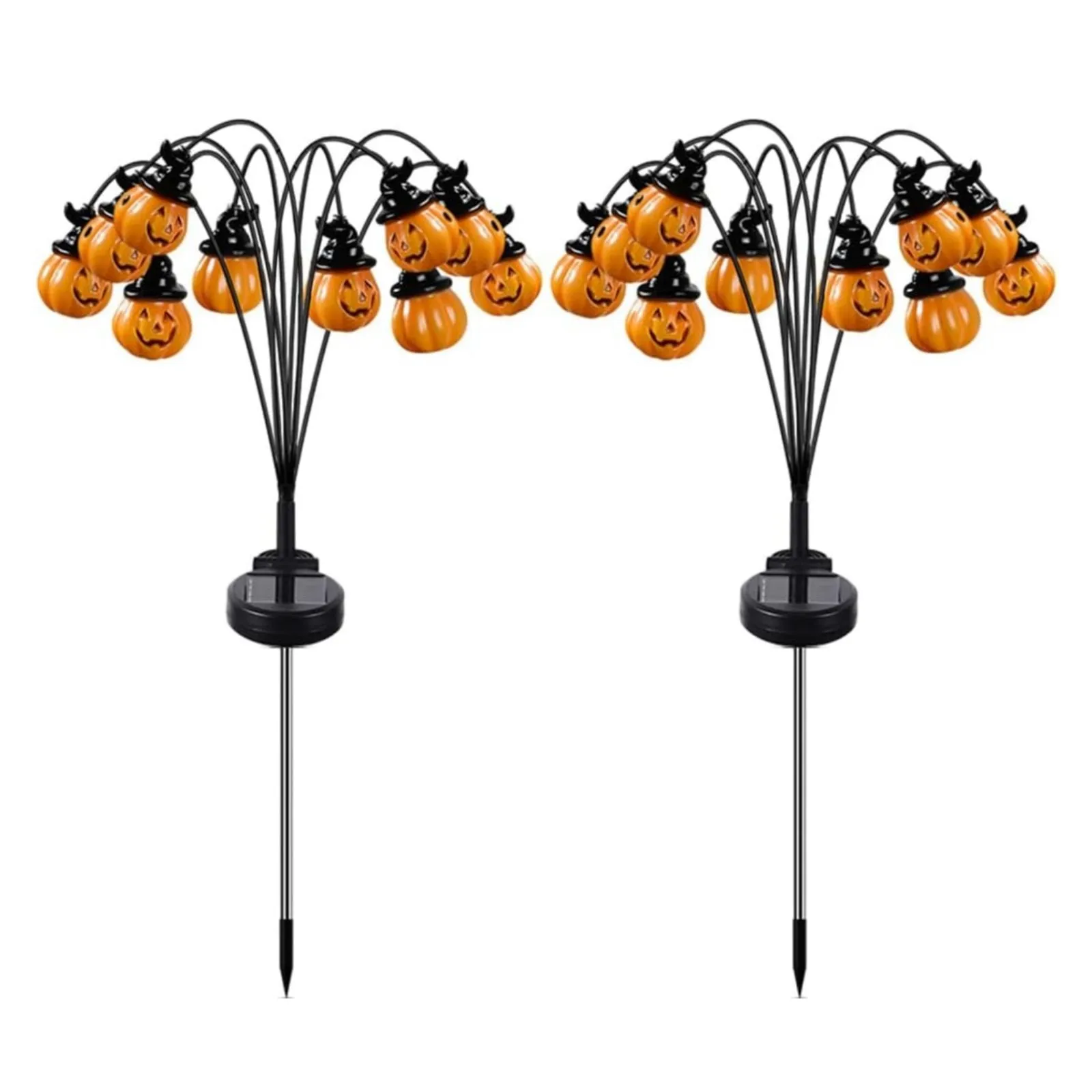 2 Pcs Solar Halloween Garden Lawn Lights Festival Theme Light Up Funny Pumpkin Landscape Lights Waterproof Decorative Outdoor Holiday Party Supplies 3D Pathway Lights for Garden, Lawn, Yard, Patio, Potted Plant