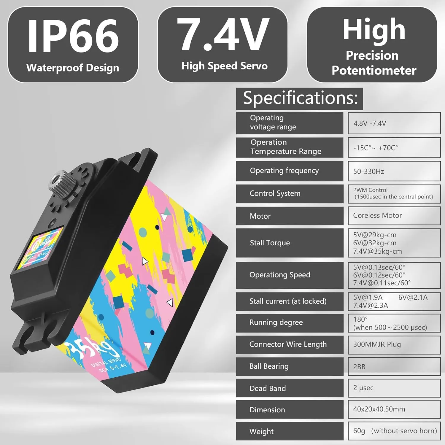 2 Pieces RC Digital Servo, 35KG Steel Gear Servo High Torque Servo with 25T Servo Arm for 1/12 1/10 RC Crawler Car Robot Boat, Colorful Painted