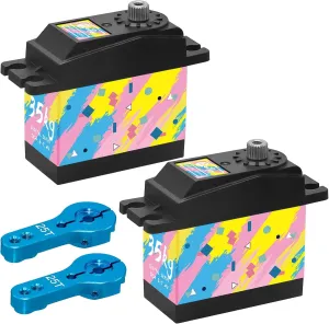 2 Pieces RC Digital Servo, 35KG Steel Gear Servo High Torque Servo with 25T Servo Arm for 1/12 1/10 RC Crawler Car Robot Boat, Colorful Painted