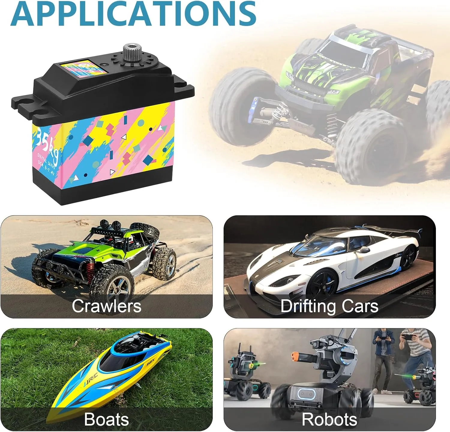 2 Pieces RC Digital Servo, 35KG Steel Gear Servo High Torque Servo with 25T Servo Arm for 1/12 1/10 RC Crawler Car Robot Boat, Colorful Painted