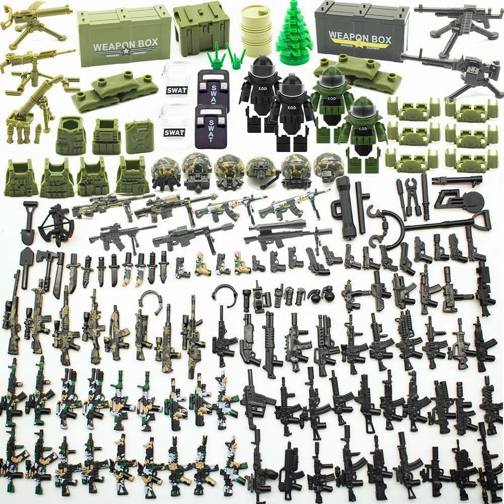 200  Pcs Military Weapon Pack Accessories Kits Toys, Swat Team Building Block Toys, Military Soldier Style Weapon Sets, Army Equipment Gear Sets, Accessories Compatible with Major Mini figure