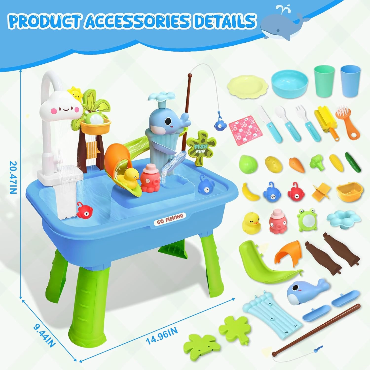 2025 Upgraded Water Table for Toddlers,Mini Play Sink with Detachable Legs, Fishing Game, Kids Kitchen Playset Sink Toy for Girl Boy 3 4 5 6 7 8(Blue)