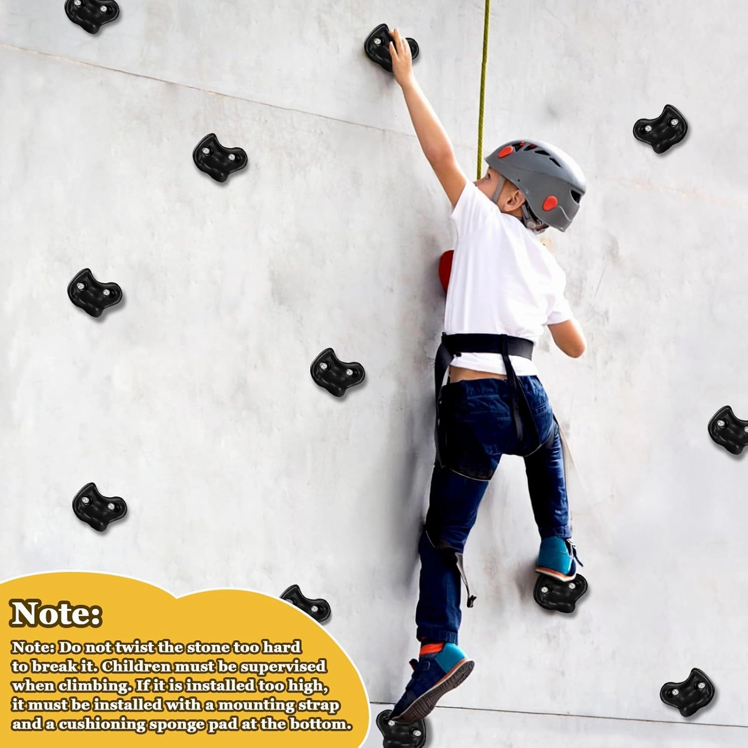 20PCS Rock Climbing Holds,Hard Plastic Rock Climbing Wall for Kids,Extra Large Climbing Rock Wall Grips with Mounting Hardware and Wrench for Indoor Outdoor Playground,Installed on Wooden Board,Black