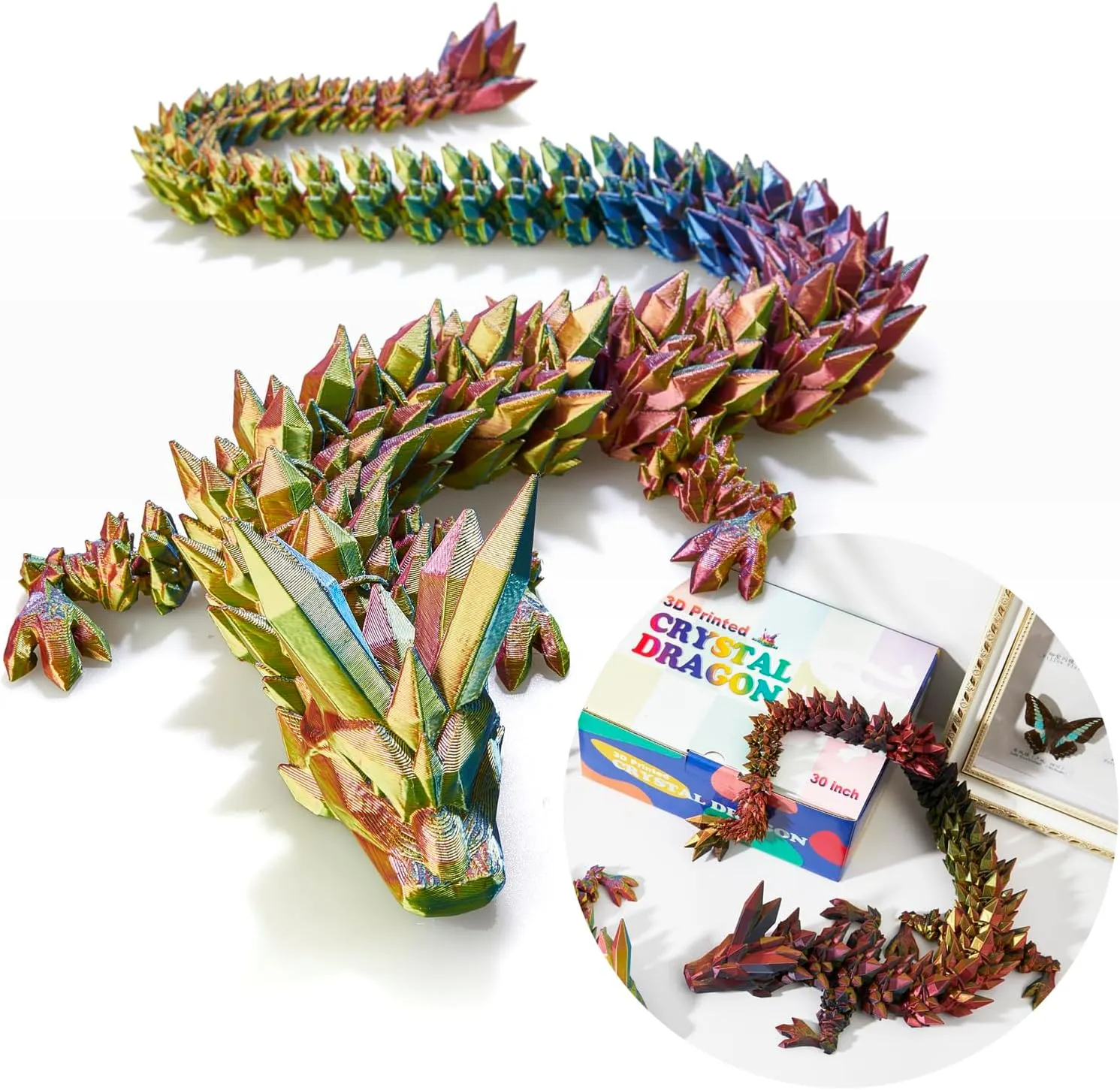 24 ”Large 3D Dragon,Flexible Articulated Dragon,Crystal Dragon Toy, 3D Printed Gift for Festival,Home Decoration Executive Desk Decorations