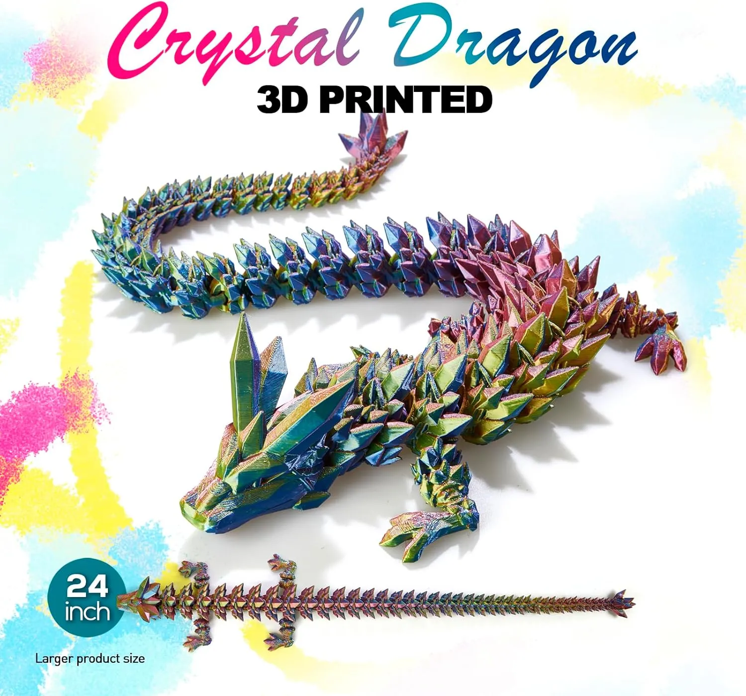 24 ”Large 3D Dragon,Flexible Articulated Dragon,Crystal Dragon Toy, 3D Printed Gift for Festival,Home Decoration Executive Desk Decorations
