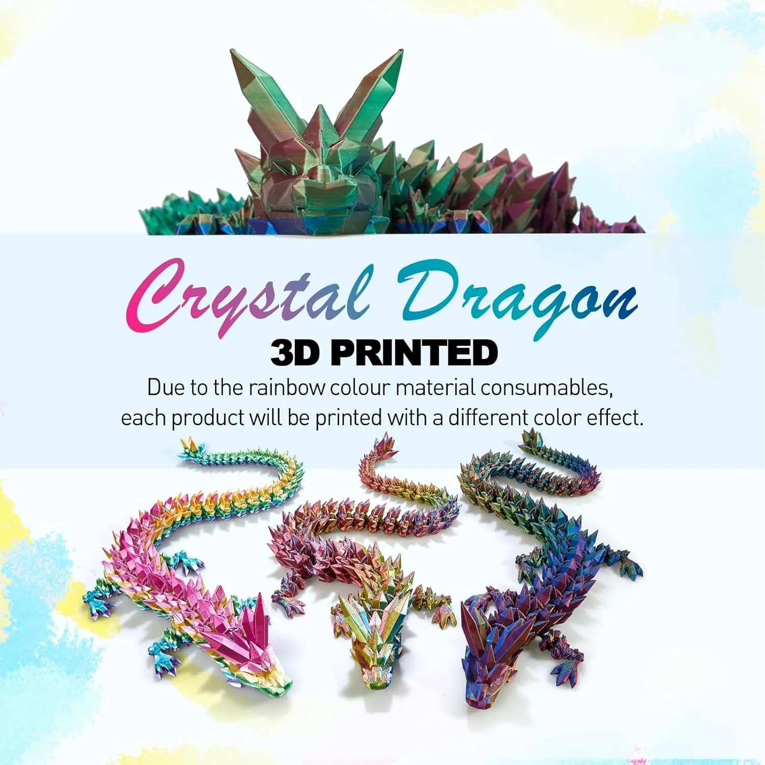 24 ”Large 3D Dragon,Flexible Articulated Dragon,Crystal Dragon Toy, 3D Printed Gift for Festival,Home Decoration Executive Desk Decorations