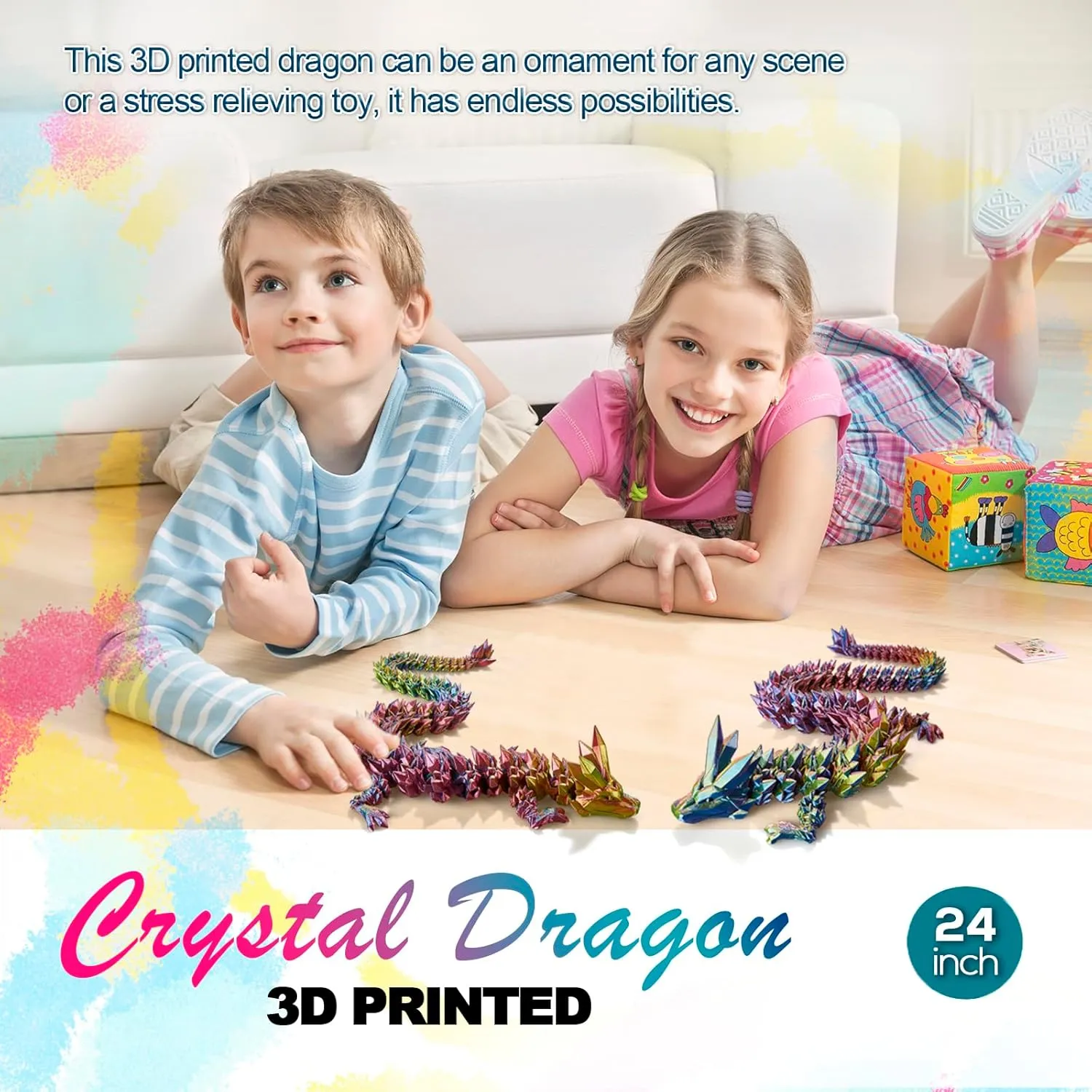 24 ”Large 3D Dragon,Flexible Articulated Dragon,Crystal Dragon Toy, 3D Printed Gift for Festival,Home Decoration Executive Desk Decorations