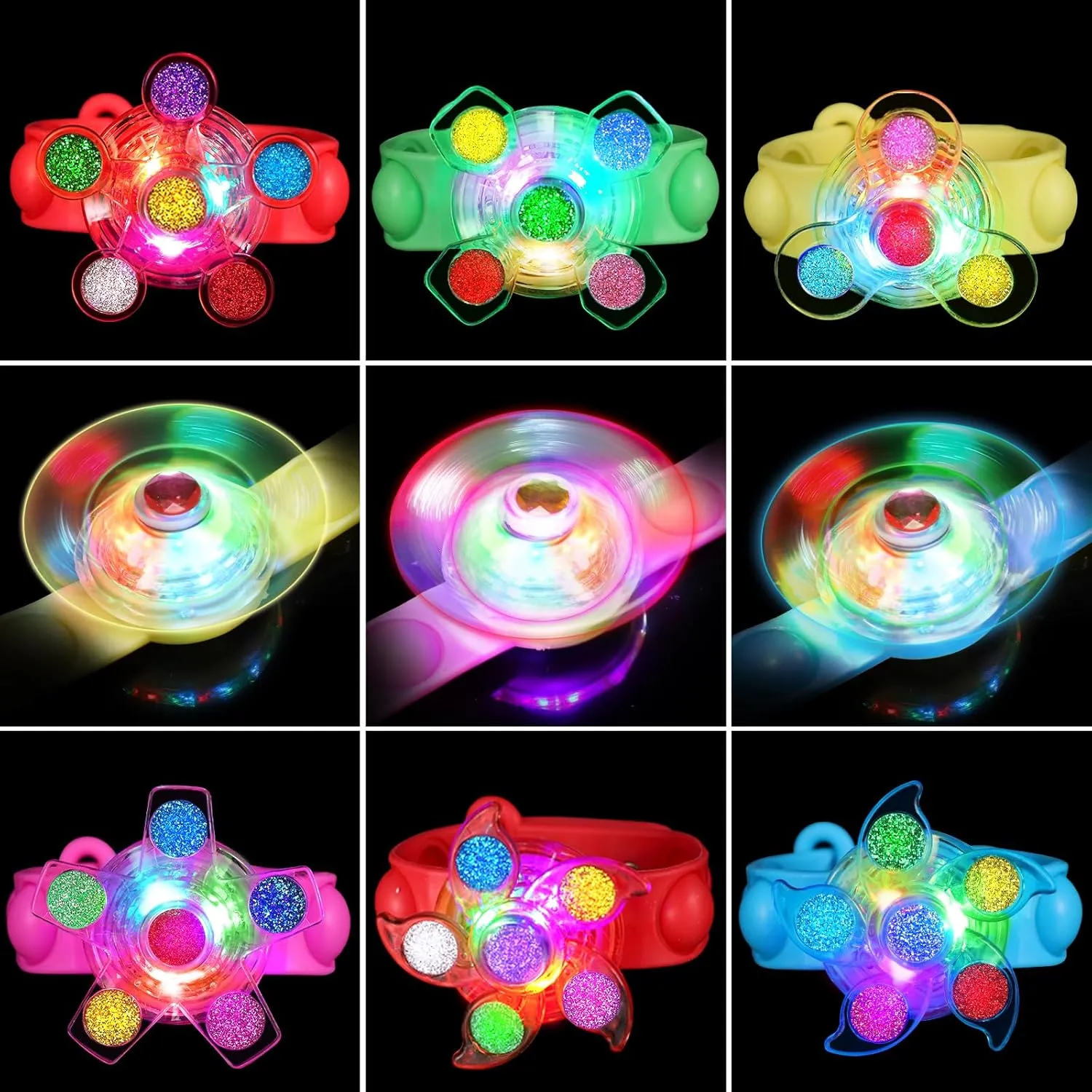 24 Pack Party Favors for Kids 4-8 8-12, Light Up Bracelets Goodie Bags Stuffers for Kids Girls Boys Treasure Box Toys Classroom Prizes Glow in the Dark Fidget Spinner Birthday Return Gifts