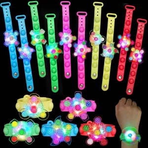 24 Pack Party Favors for Kids 4-8 8-12, Light Up Bracelets Goodie Bags Stuffers for Kids Girls Boys Treasure Box Toys Classroom Prizes Glow in the Dark Fidget Spinner Birthday Return Gifts