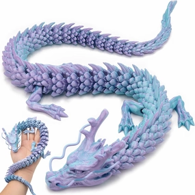 24 Inch 3D Printed Dragon – Flexible Articulated Dragon Toy for Adults, Unbreakable Crystal PLA Dragon for Stress Relief, ADHD/Autism Fidget Toy, Home & Office Decor