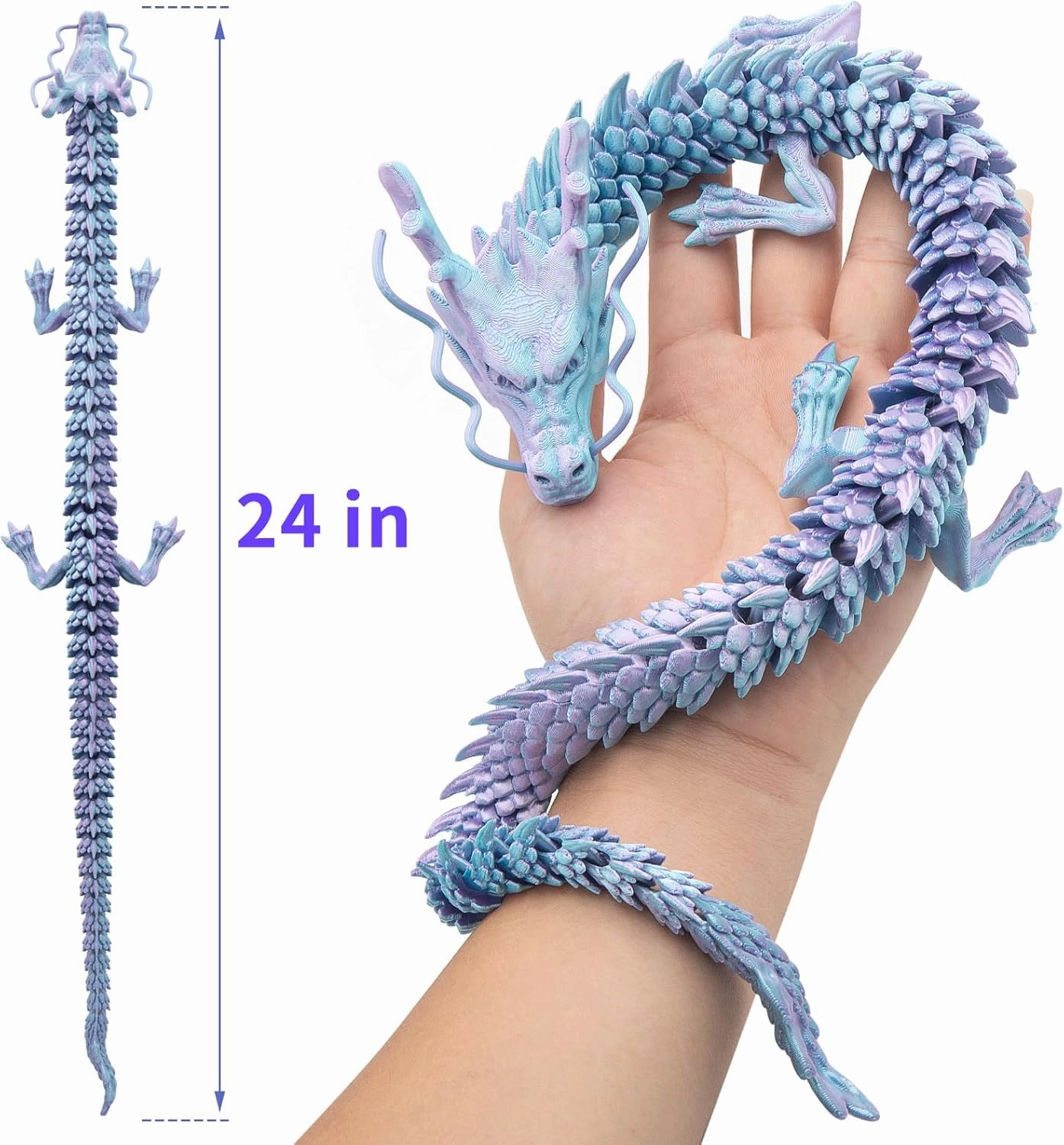 24 Inch 3D Printed Dragon – Flexible Articulated Dragon Toy for Adults, Unbreakable Crystal PLA Dragon for Stress Relief, ADHD/Autism Fidget Toy, Home & Office Decor