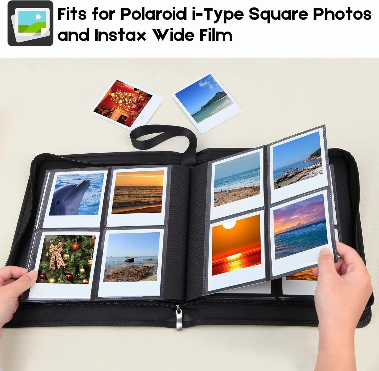 256 Pockets Large Photo Album for Polaroid Now/i-Type/600/SX-70 Instant Photos,Compatible with Fujifilm Instax Wide 400/300 and Instax Square Instant Film (Black)