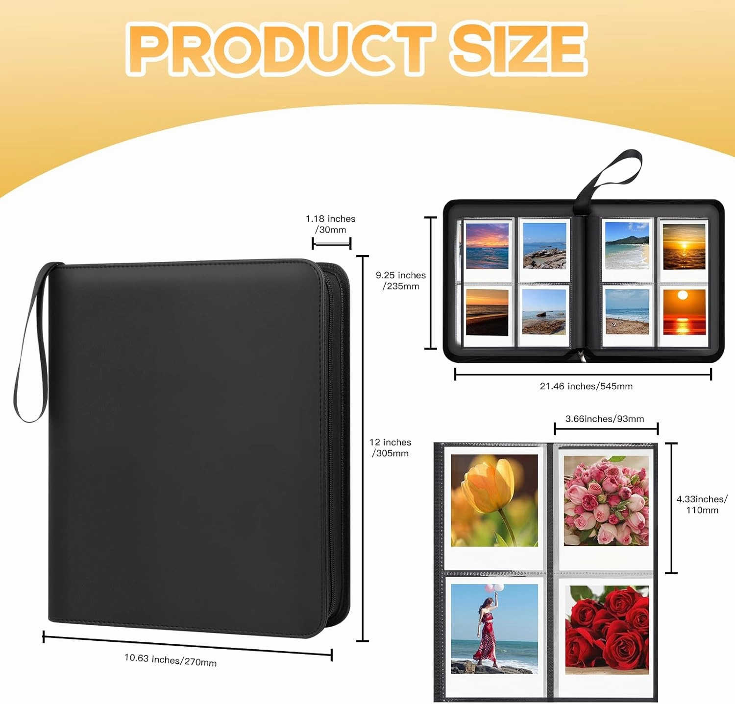 256 Pockets Large Photo Album for Polaroid Now/i-Type/600/SX-70 Instant Photos,Compatible with Fujifilm Instax Wide 400/300 and Instax Square Instant Film (Black)