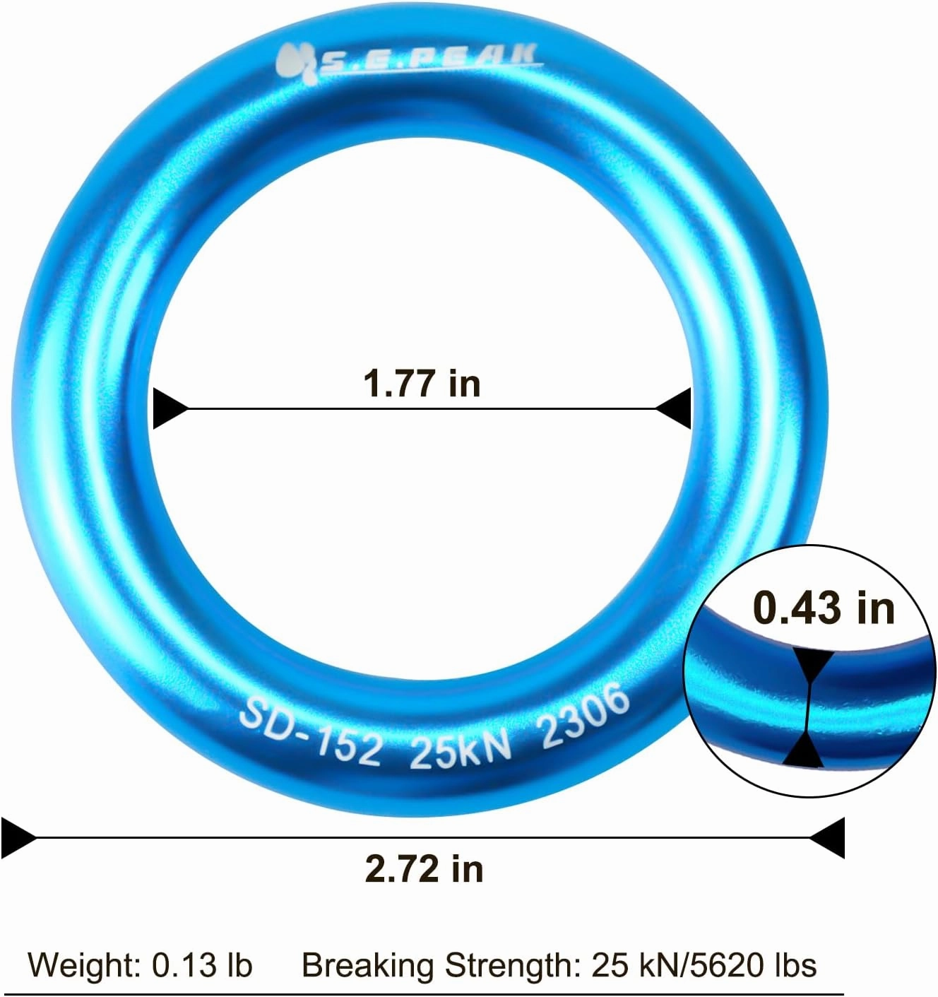 25kN Aluminum Rappel Ring, Perfect Tension O-Ring, Connection Ring for Rock Climbing, Arborist, Gold/Blue