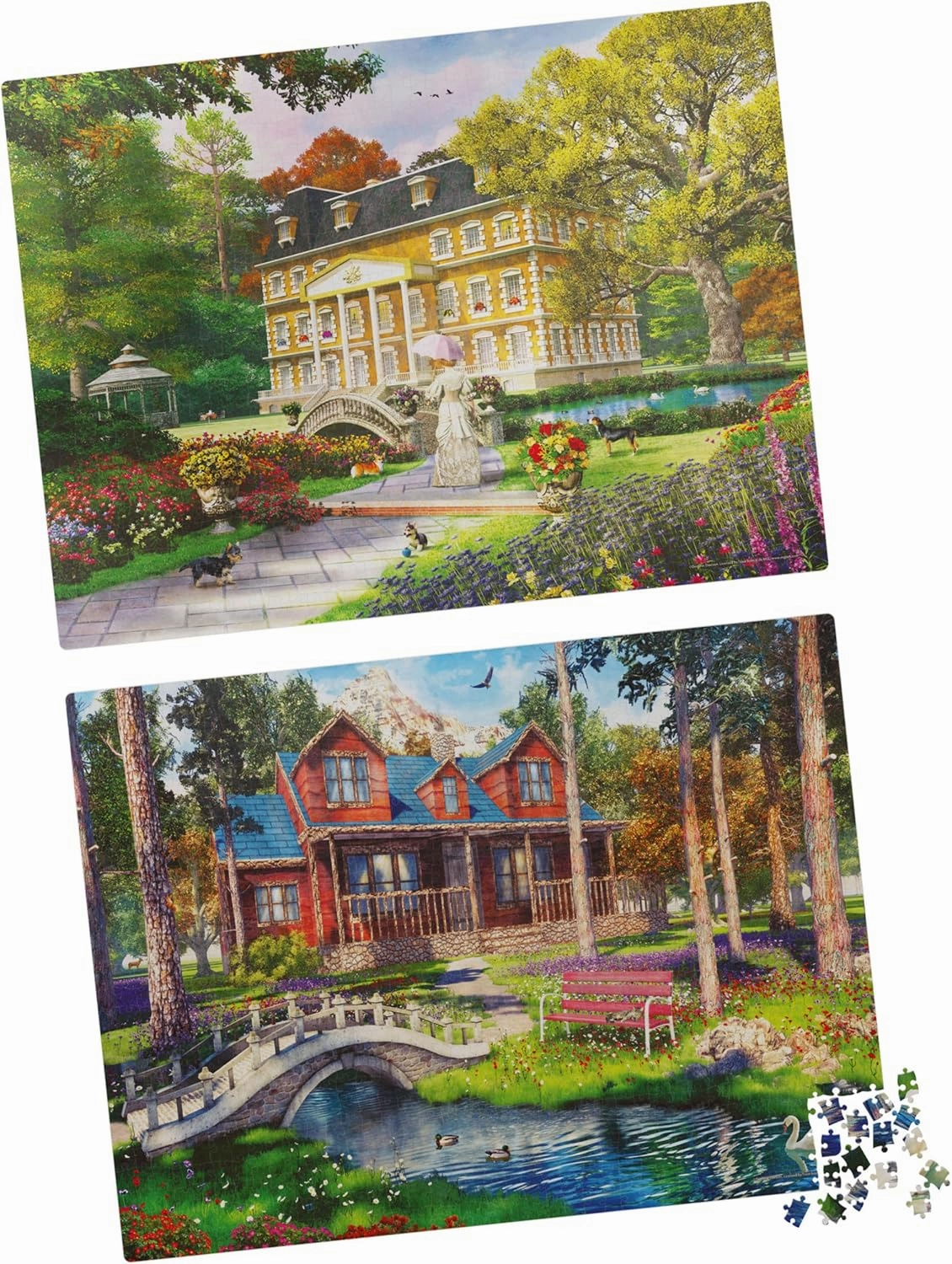 2-Pack of 1000-Piece Jigsaw Puzzles, Pine Cabin & Summer Estate | Puzzles for Adults and Kids Ages 8 , Amazon Exclusive
