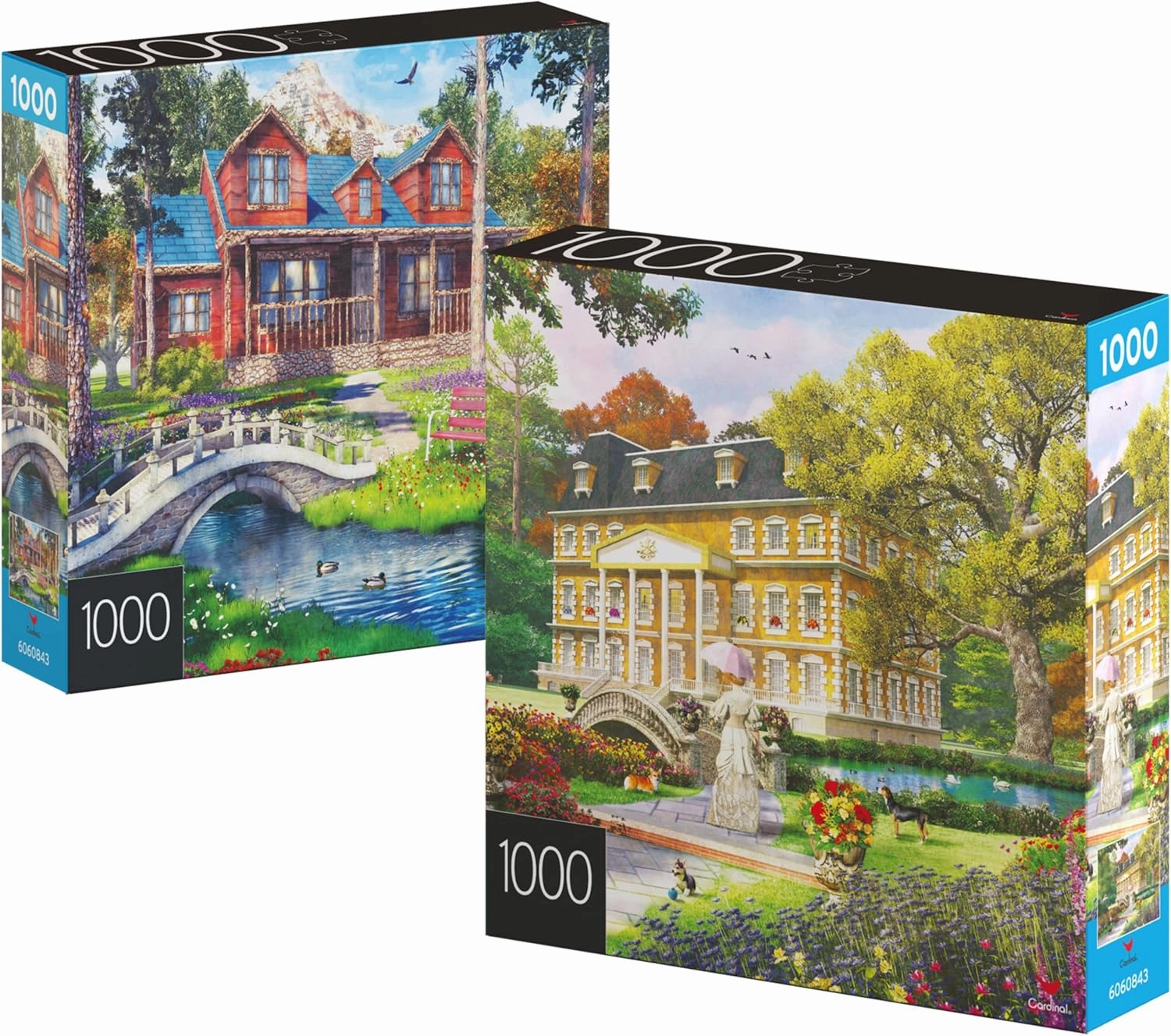 2-Pack of 1000-Piece Jigsaw Puzzles, Pine Cabin & Summer Estate | Puzzles for Adults and Kids Ages 8 , Amazon Exclusive
