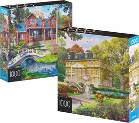 2-Pack of 1000-Piece Jigsaw Puzzles, Pine Cabin & Summer Estate | Puzzles for Adults and Kids Ages 8 , Amazon Exclusive