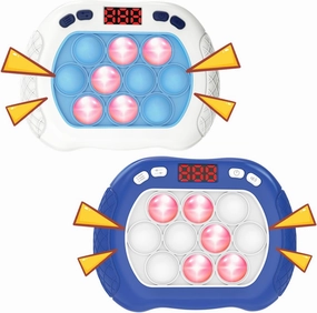 2 Pack Quick Push Pop Game for Kids, Handheld Fidget Toy With LED Screen Light Up, Electric Pop Controller, Fast Push Bubble Sensory Toy, White & Blue