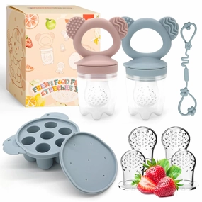 2 Pack Silicone Baby Food Feeders   Mini Freezer Tray for 6 Months  Infant Solid Food Safe Self Feeding, BPA Free Breastmilk Popsicle Teether Set for Soothe Teething, Christmas Idea Gift (Blue Pink)