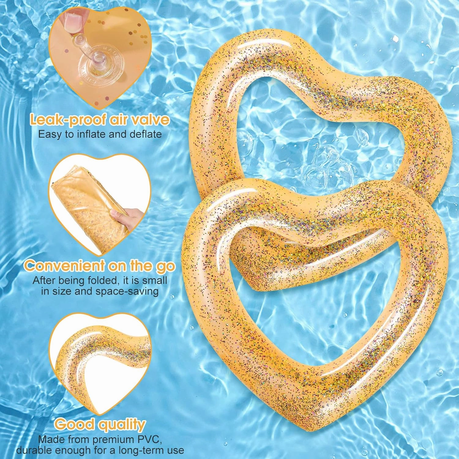 2 Pcs Heart Pool Floats Inflatable Swim Rings, 47.3 x 39.4 Inch Bachelorette Floaties Heart Shaped Swimming Loungers Tube for Adults Summer Water Ring,Fun Beach Party Decorations