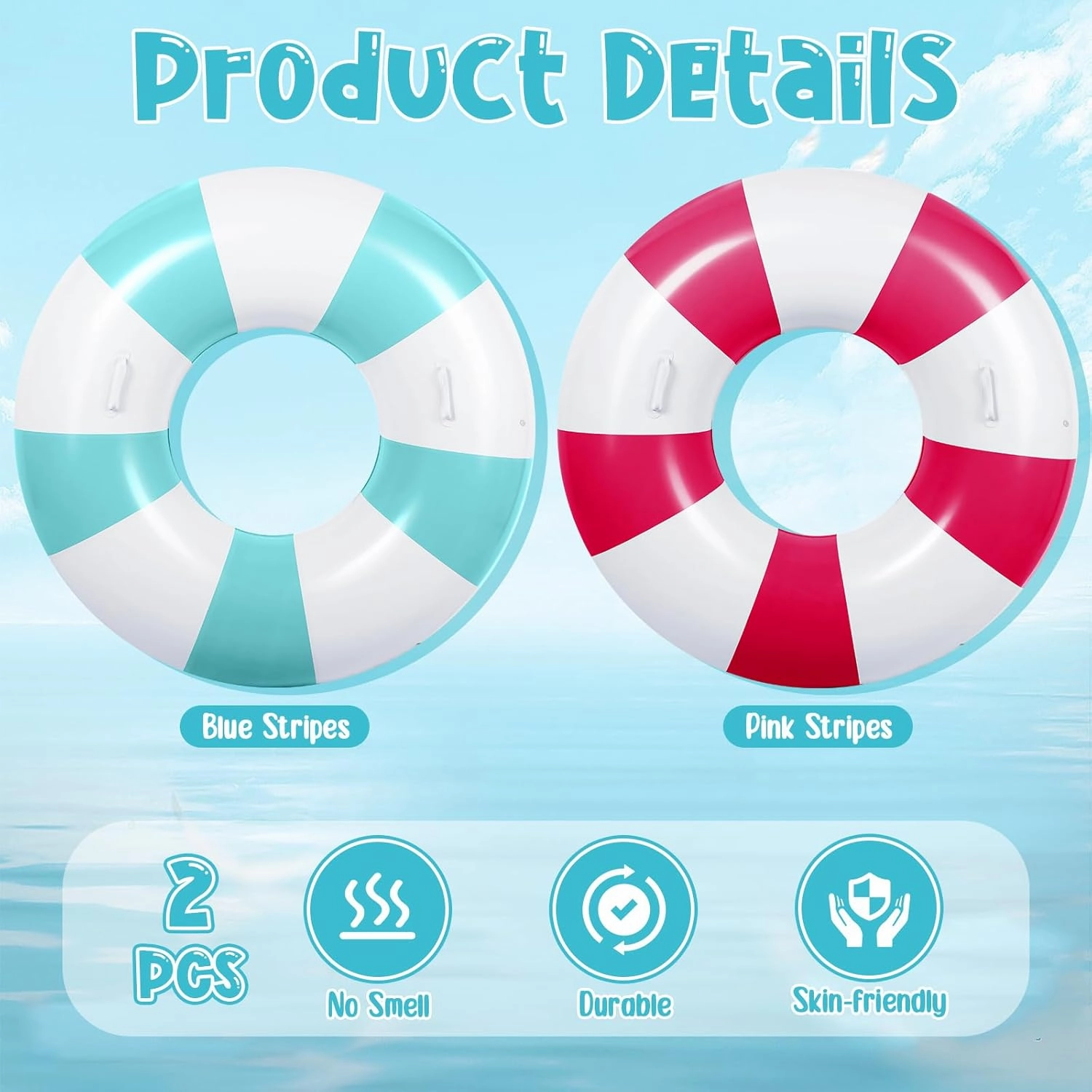 2 Pcs Large Pool Floats Swim Ring with Handles 47.24 Inch Inflatable Swimming Pool Tubes Adult Size for Summer Lounger Beach Party