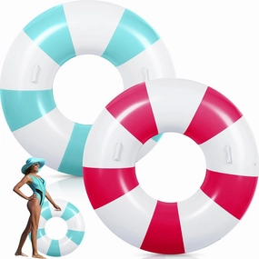 2 Pcs Large Pool Floats Swim Ring with Handles 47.24 Inch Inflatable Swimming Pool Tubes Adult Size for Summer Lounger Beach Party