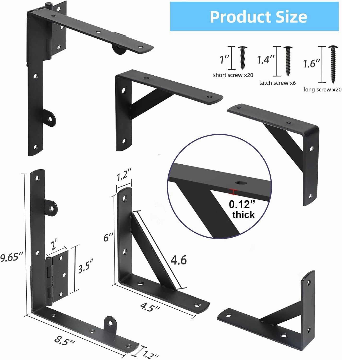 2 Sets Anti Sag Gate Kit Heavy Duty No Sag Kit Gate Corner Brace Bracket for Wooden Fence Gate with Self-Locking Gate Latch