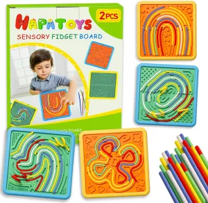 2PCS Sensory Fidget Board for Kids & Adults: Double-Sided Silicone Fidget Toy for Calming, Stress, Anxiety, ADHD & Autism | Silent Sensory Toys Gifts with 60 Strings for Boys Girls Ages 3 