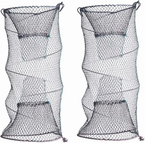 2Pcs Foldable Bait Cast Mesh Net Zinc Plated Portable Fishing Net for Catching Shrimp Lobster Prawn Minnow Crayfish and Crab Suitable for Freshwater