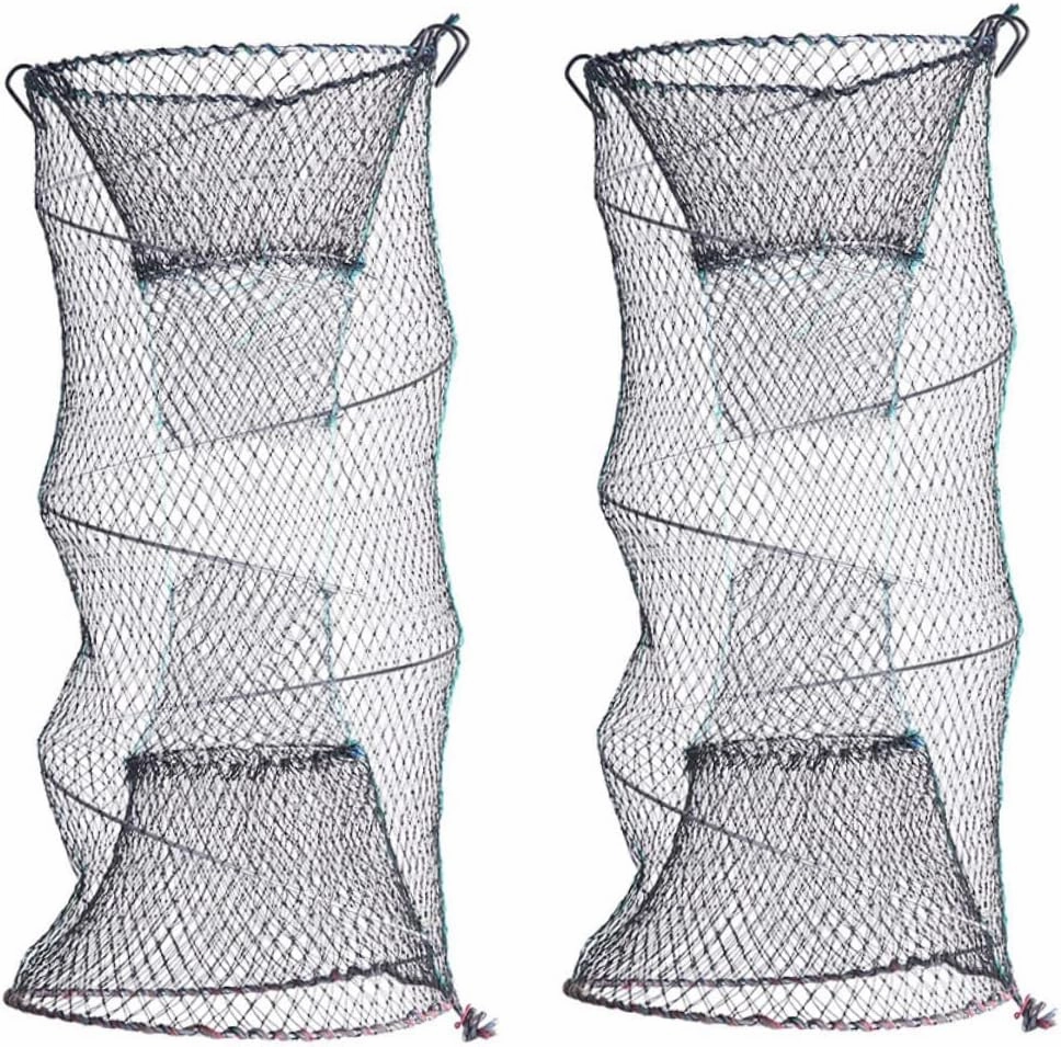 2Pcs Foldable Bait Cast Mesh Net Zinc Plated Portable Fishing Net for Catching Shrimp Lobster Prawn Minnow Crayfish and Crab Suitable for Freshwater