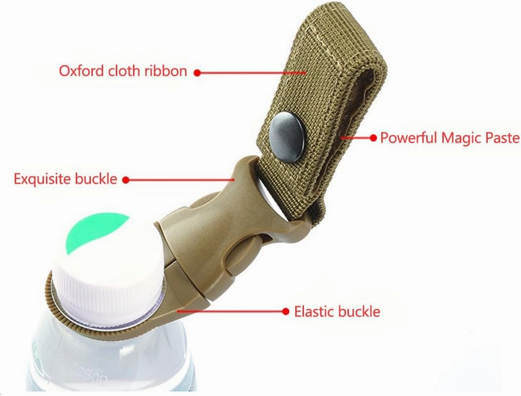 2Pcs Hanging Buckle Portable Water Bottle Ring Holder Mineral Water Bottle Clip for Backpack Belt Outdoor Camping Hiking Traveling (Black)