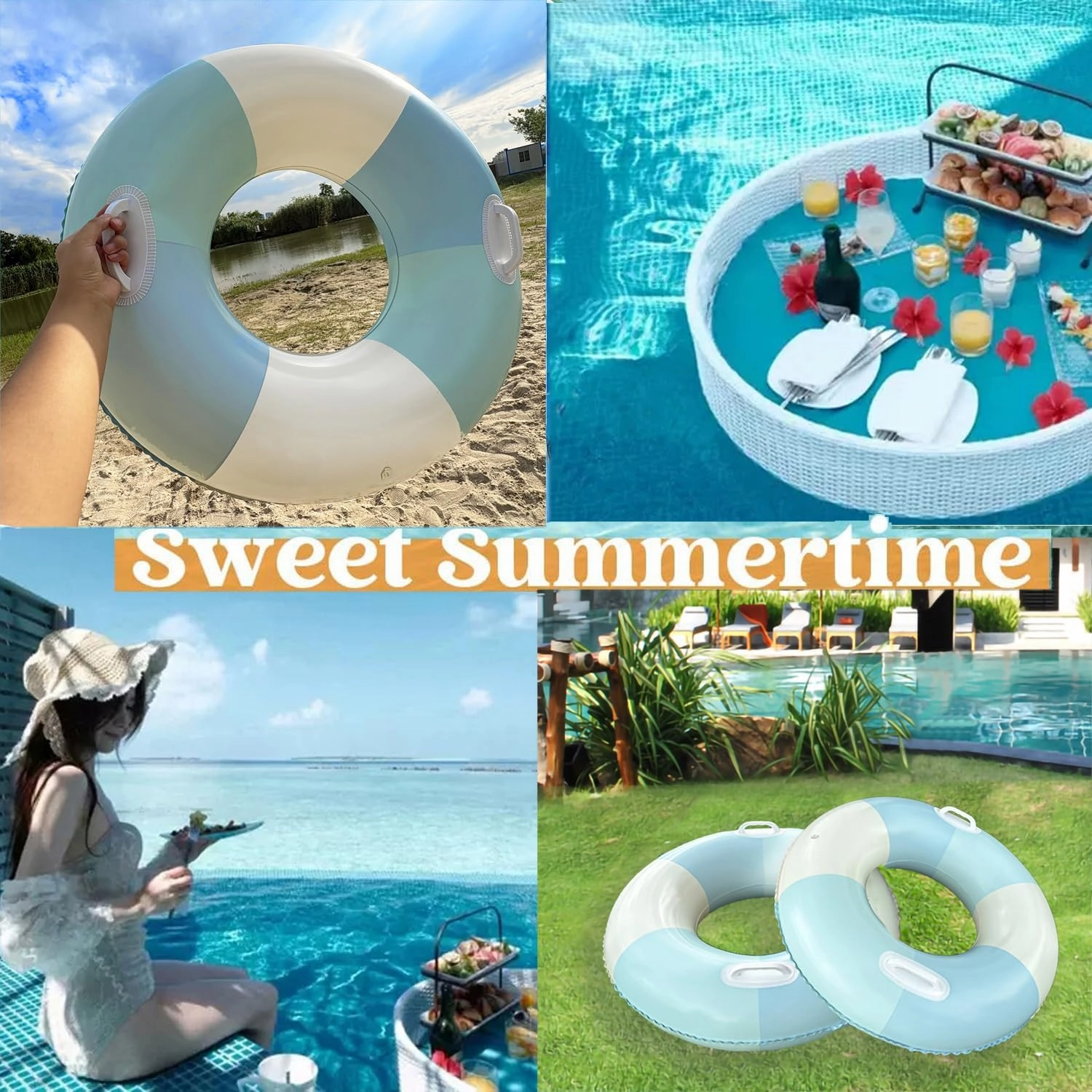 2PCS Pool Swim Ring Inflatable Pool Floats Water Fun Large Adult Swimming Pool Float for Beach Lake Summer Holiday Beach Party
