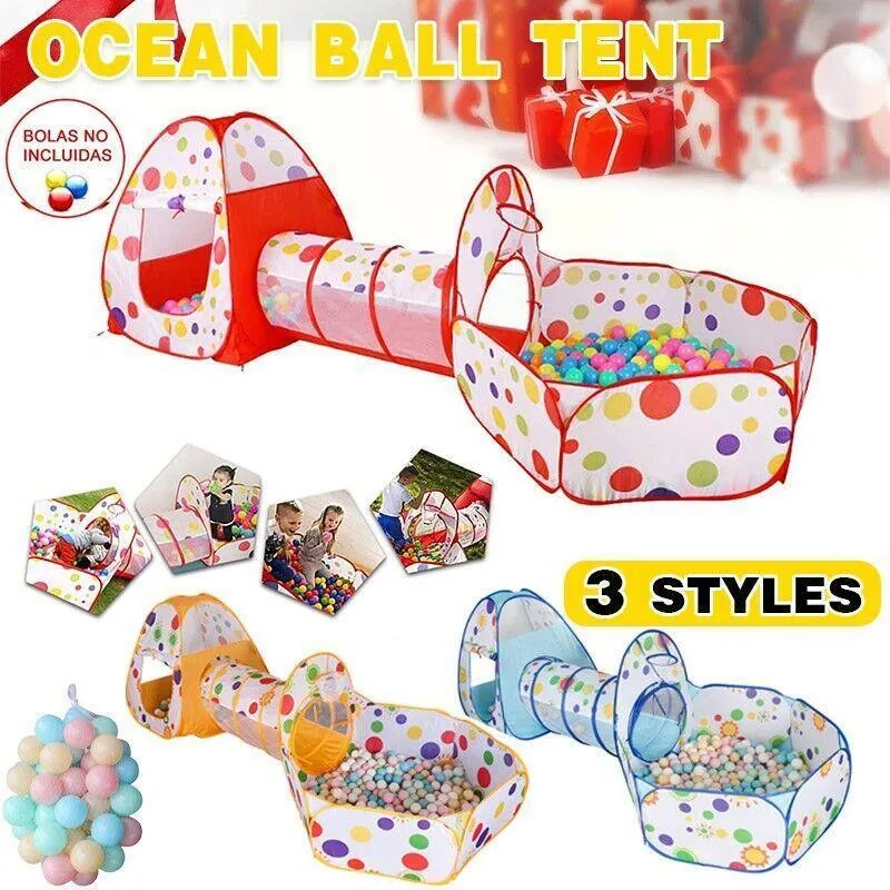 3 in 1 Kids Play Tent Set with Tunnel and Pit for Indoor and Outdoor Play