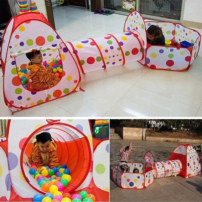 3 in 1 Kids Play Tent Set with Tunnel and Pit for Indoor and Outdoor Play