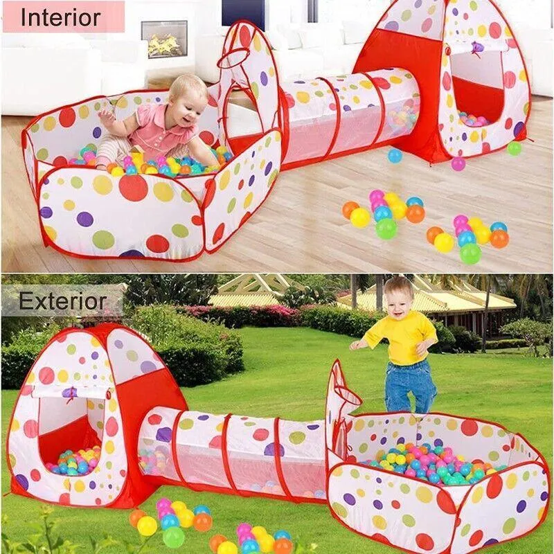 3 in 1 Kids Play Tent Set with Tunnel and Pit for Indoor and Outdoor Play