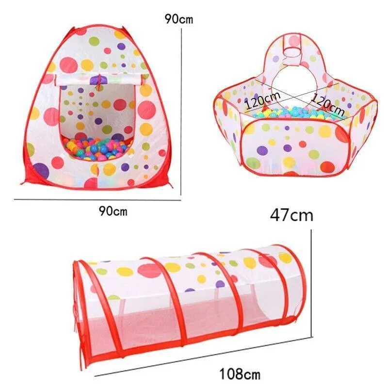 3 in 1 Kids Play Tent Set with Tunnel and Pit for Indoor and Outdoor Play