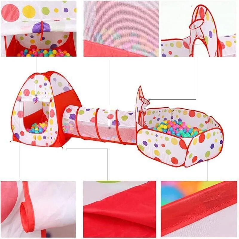 3 in 1 Kids Play Tent Set with Tunnel and Pit for Indoor and Outdoor Play