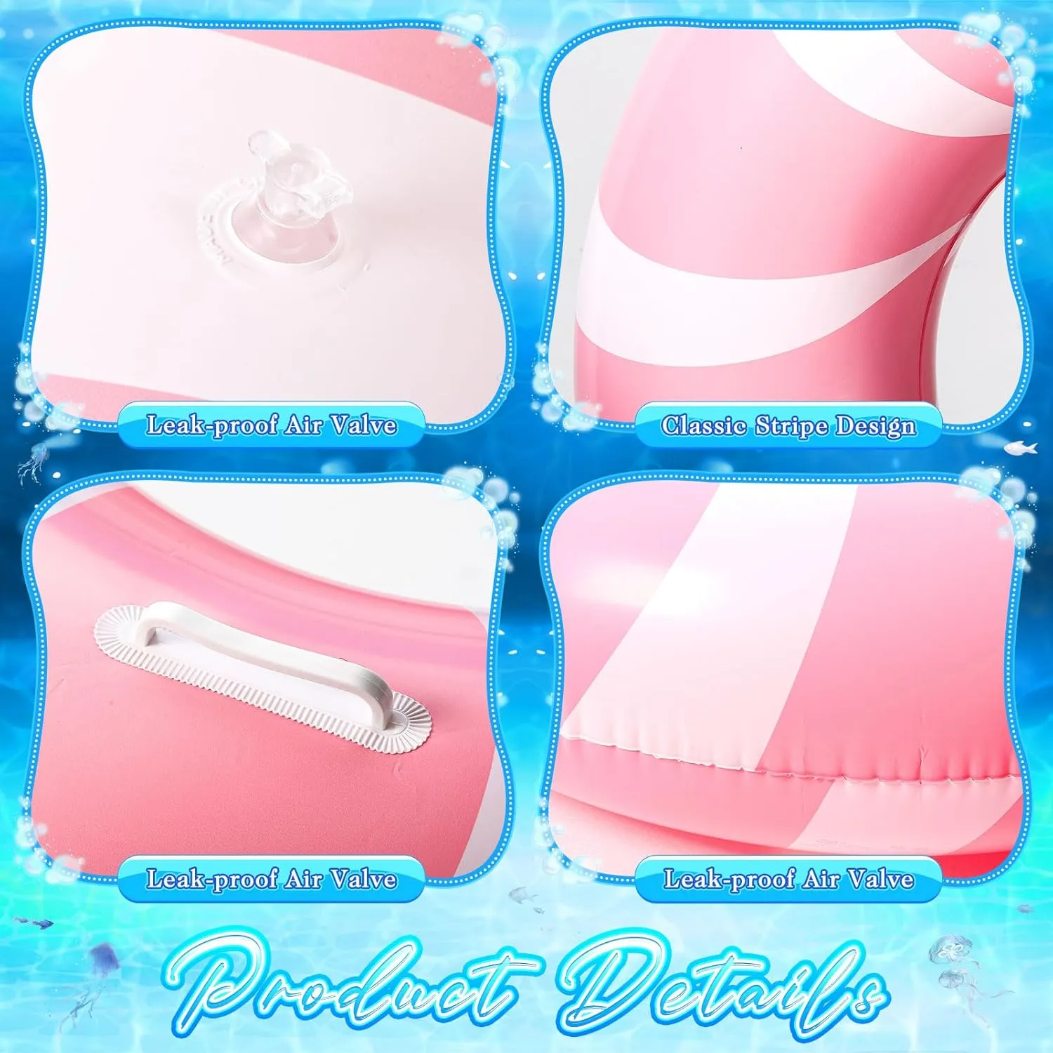3 Pcs Jumbo Pink Swim Ring with Handles 47.24 Inches Inflatable Pool Float Tube Classic Striped Inflatable Swimming Pool Ring for Adults Summer Pool Lounger Rafts Beach Party Supplies