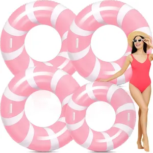 3 Pcs Jumbo Pink Swim Ring with Handles 47.24 Inches Inflatable Pool Float Tube Classic Striped Inflatable Swimming Pool Ring for Adults Summer Pool Lounger Rafts Beach Party Supplies