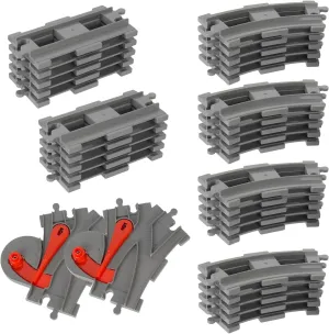 32 Pieces Train Tracks, Plastic Train Track Set Compatible with All Major Brands, with 20 Curved Tracks, 10 Straight Tracks and 2 Switches Tracks, The, Dark Gray