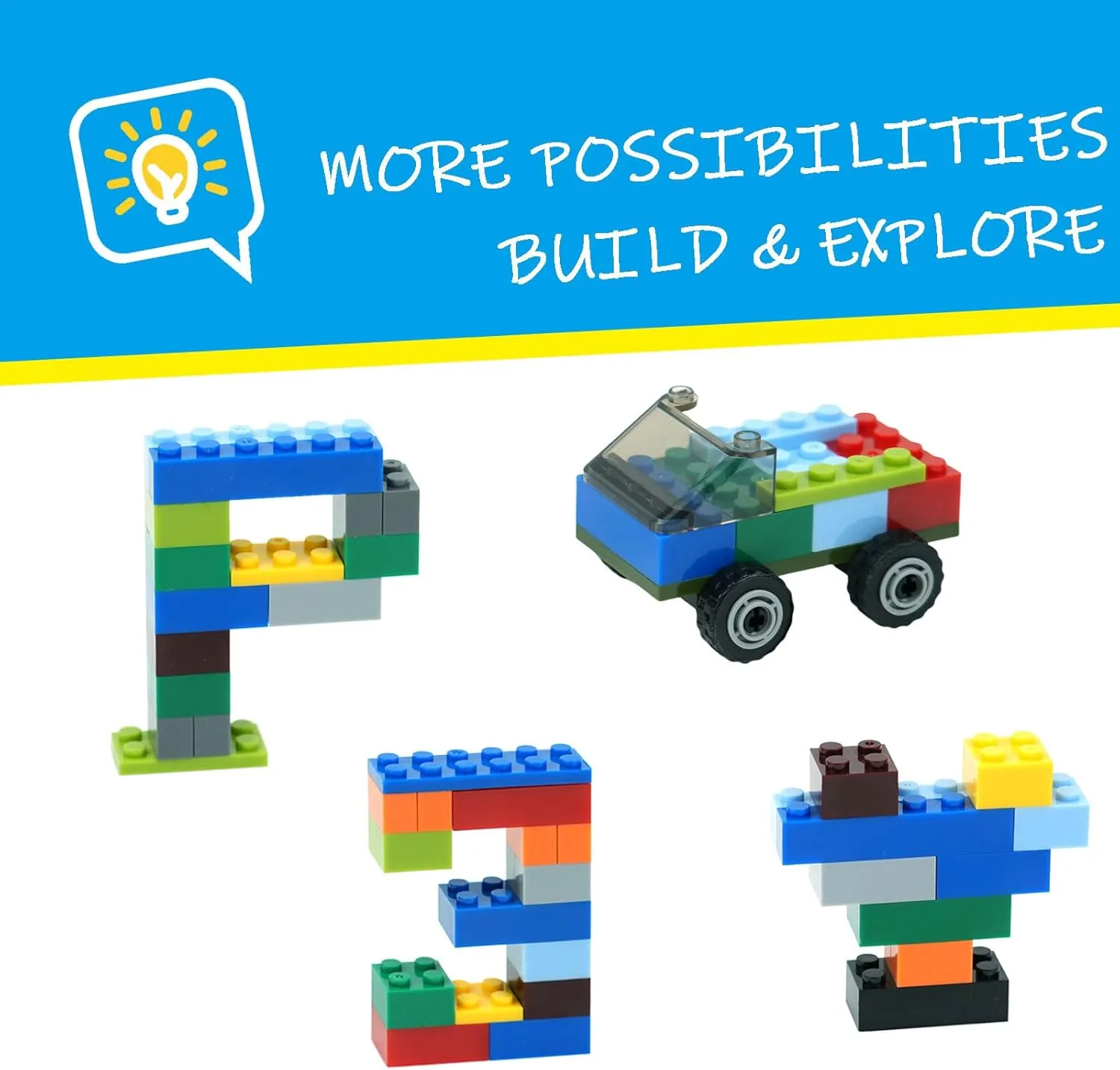 320-Piece Building Blocks Set, Creative Classic Bulk Bricks Toy, Wheels and Axle Car Accessories, Compatible with All Major Brands